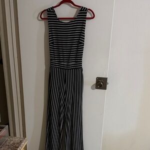 New York & Company Black and White Striped Jumpsuit